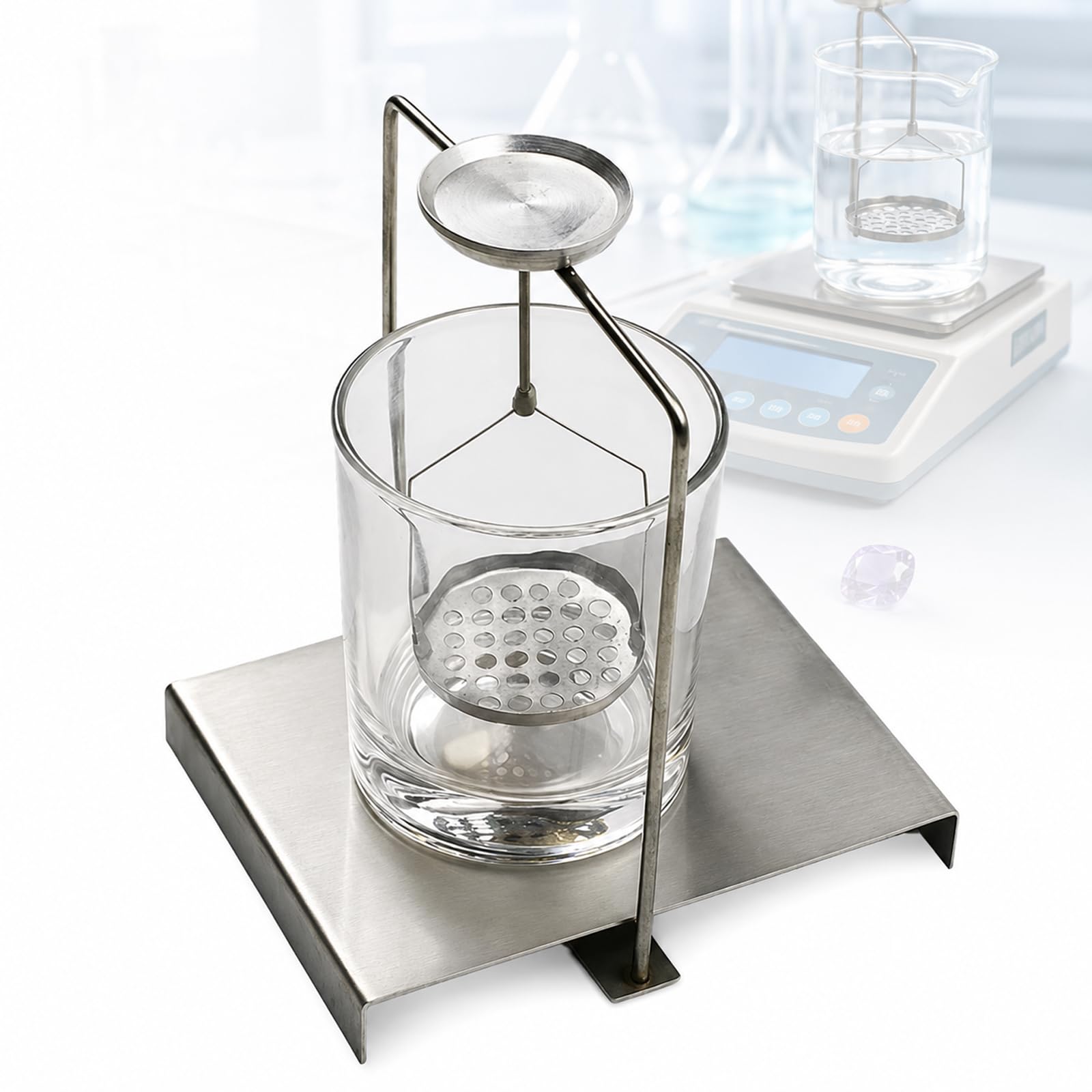 Kit de determinación de densidad, marco de gravedad específico de acero inoxidable para pruebas de laboratorio, evaluación de joyas y experimentos científicos de estudiantes, equilibrio de precisión
