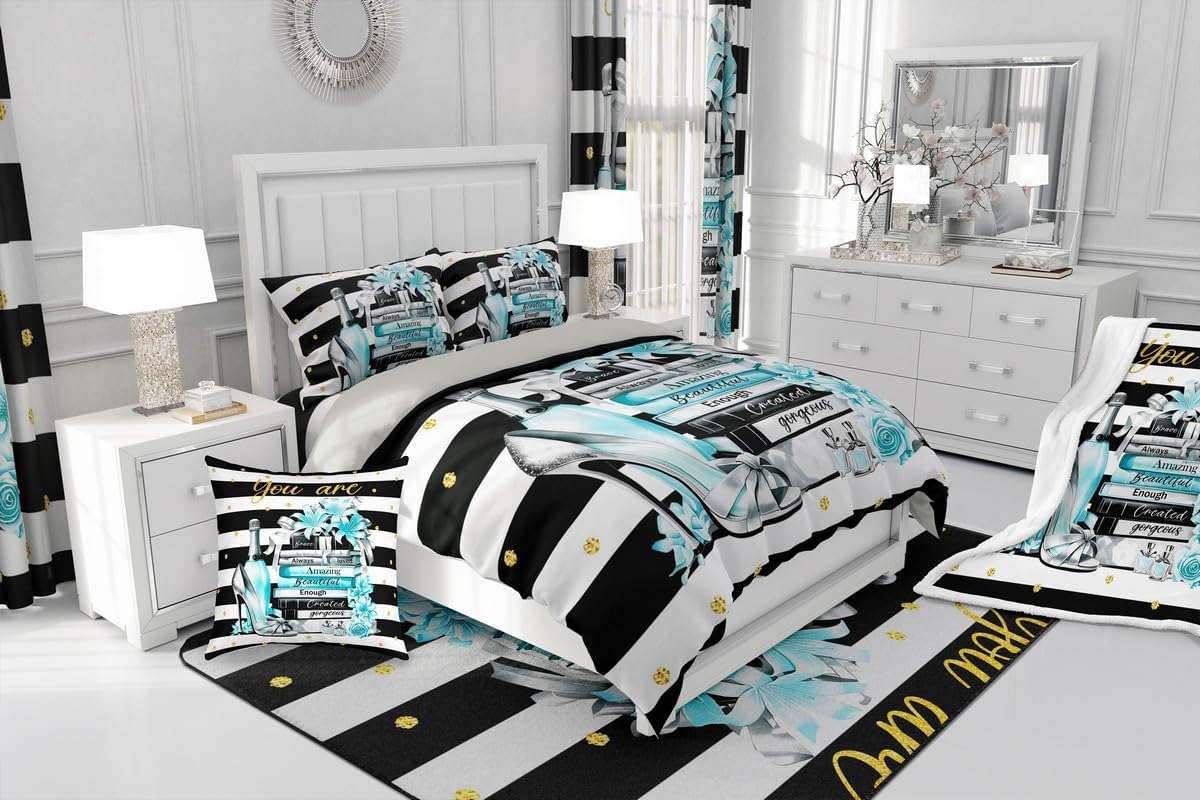 Fashion High-Heels European Style Bedspread King,Romantic Books Flowers Quilted Coverlet 3pcs for Adults Teens Room Decor,High-Heels Soft Breathable Bedding Quilt