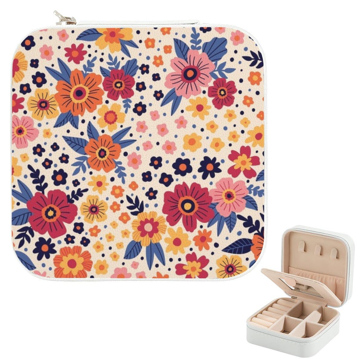 Tiny Jewelry Travel Case Boho Vintage Floral Jewelry Box Teen Ring Travel Case Mini Boxes Earrings Organizer Necklace