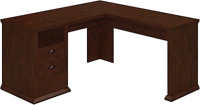 Bush Furniture Yorktown 60W L Shaped Desk with Storage in Antique Cherry