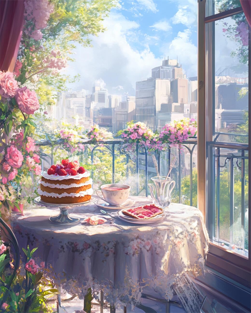 RKFLGEW DIY Bead Embroidery Kits Fantasy Afternoon Tea Cake 50x70cm