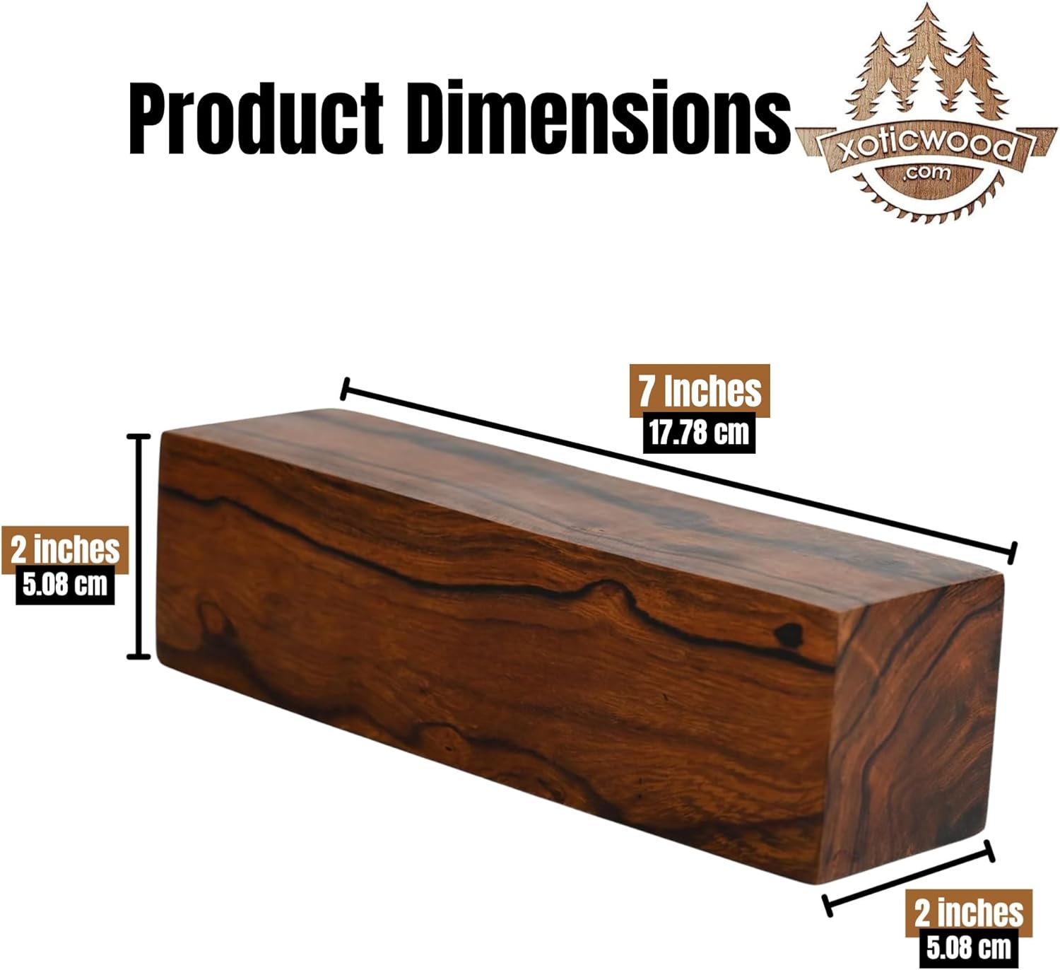 IECAP LLC Desert Ironwood Blank — Grade B, Pack of 1 — Exotic Hardwood Block — Natural Wood Lumber Block for Woodworking, Carving & DIY Crafts — Ironwood Lumber Turning Blanks (7 x 2 x 2 inches)