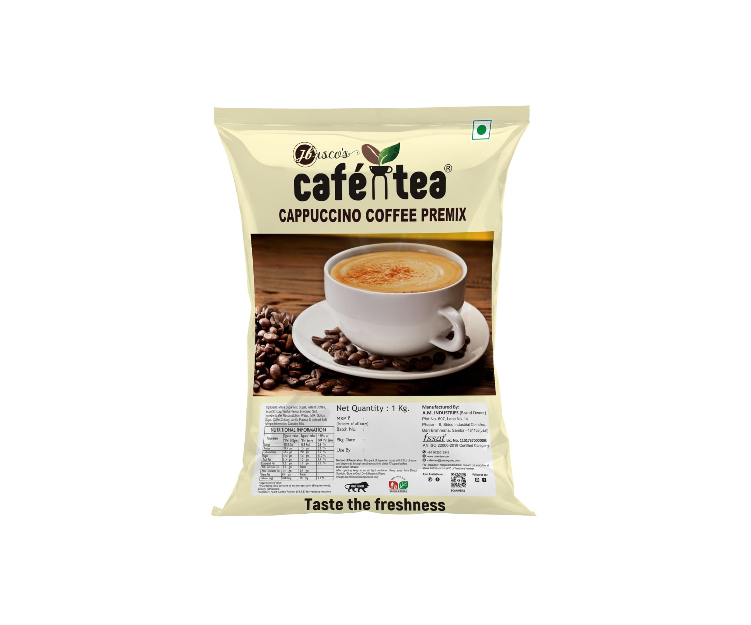 Café N Tea Instant Cappuccino Coffee Premix Powder | Instant Coffee Powder | Vanilla Flavour | Creamy & Frothy Café-Style Coffee | Quick & Easy Brew | Rich Aroma | 1kg Pack (Makes 80 Cups)