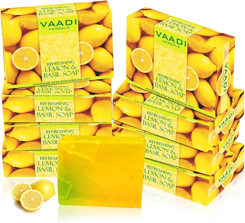 Sabonete em barra Vaadi Herbals com óleo de limão e manjericão, pacote com 8 unidades