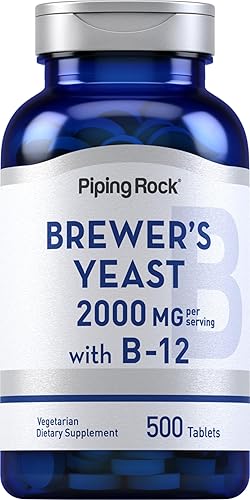 Piping Rock Comprimidos de levadura de cerveza de 2000 mg | 500 píldoras | con B12 | Suplemento vegetariano, sin OMG
