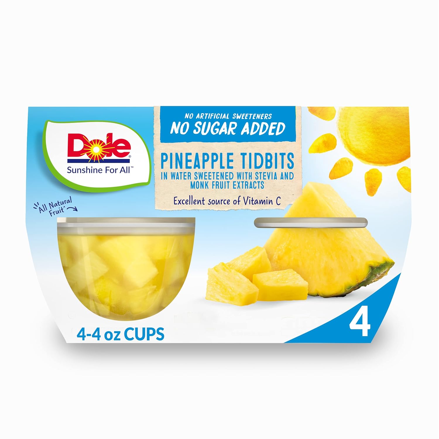 Dole Fruit Bowls Pineapple Tidbits, No Sugar Added, Back