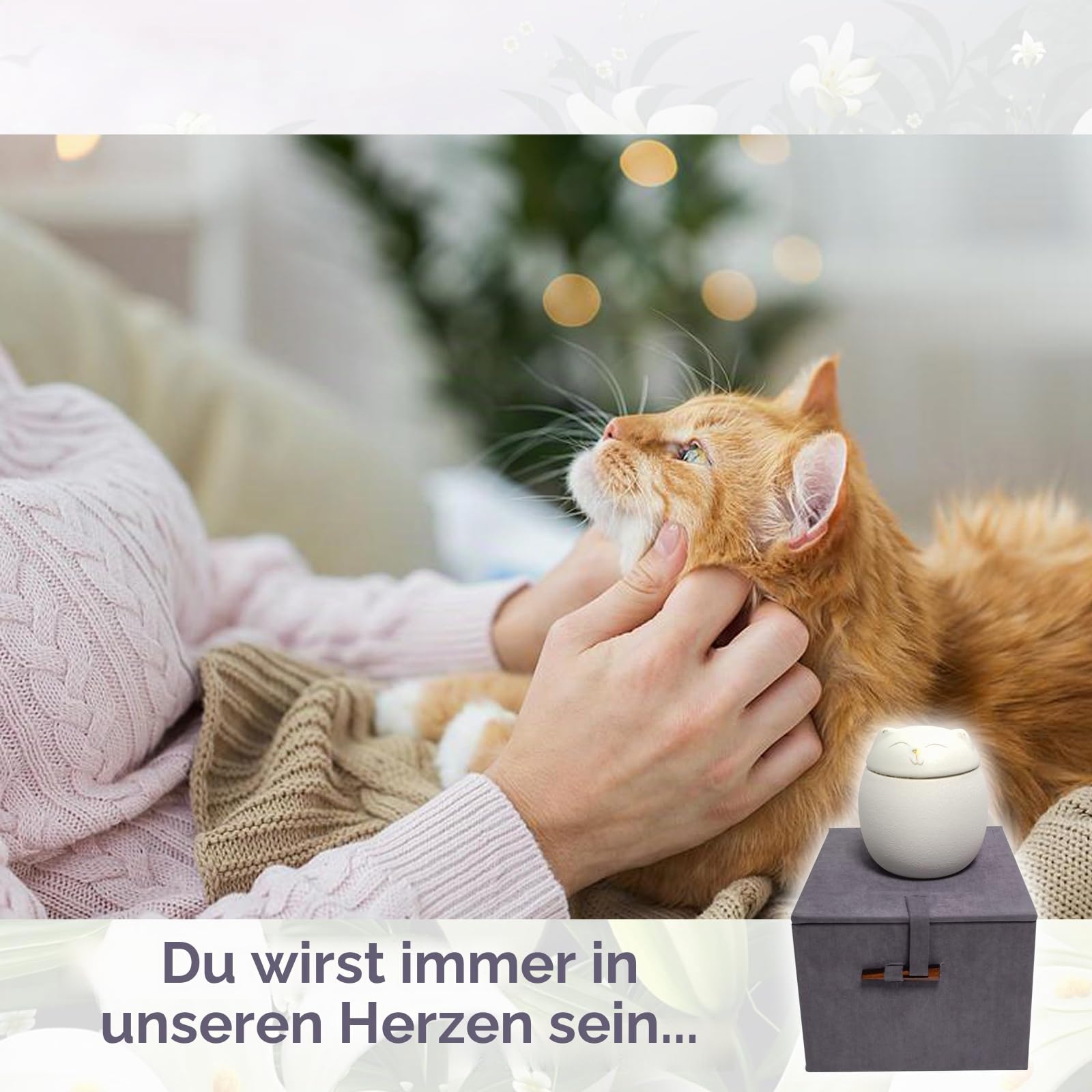 Matte Keramik-Urne für Katzenasche - Handgefertigtes Andenken, Weiß, S
