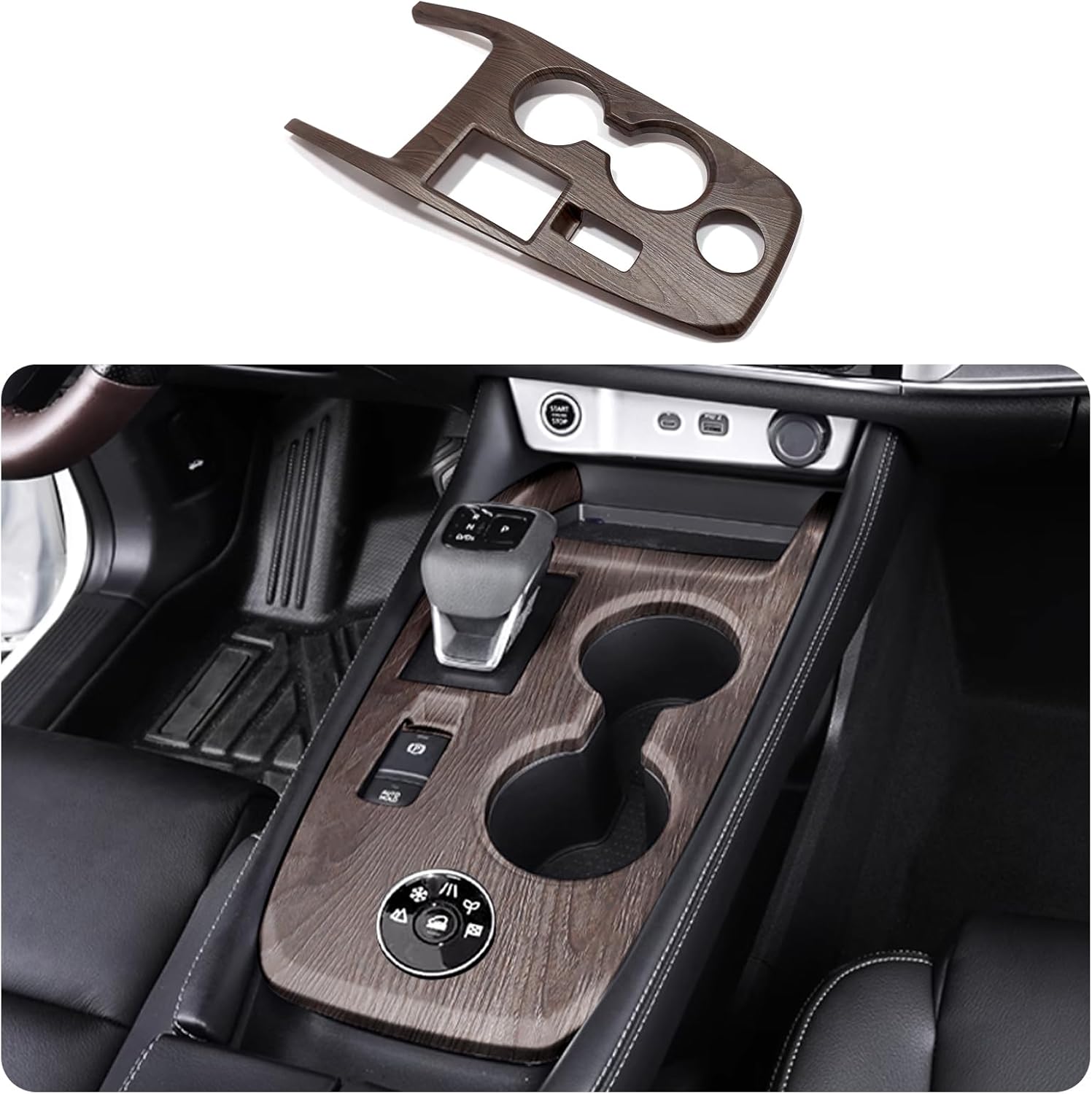 Auto Parts Fit for Nissan New Rogue 2021 2022 2023 2024 2025 2026 Interior Gear Shift Knob Console Panel Trims Cup Holder Frame Cover (B Style:Peach Wood) ABS 1PCS