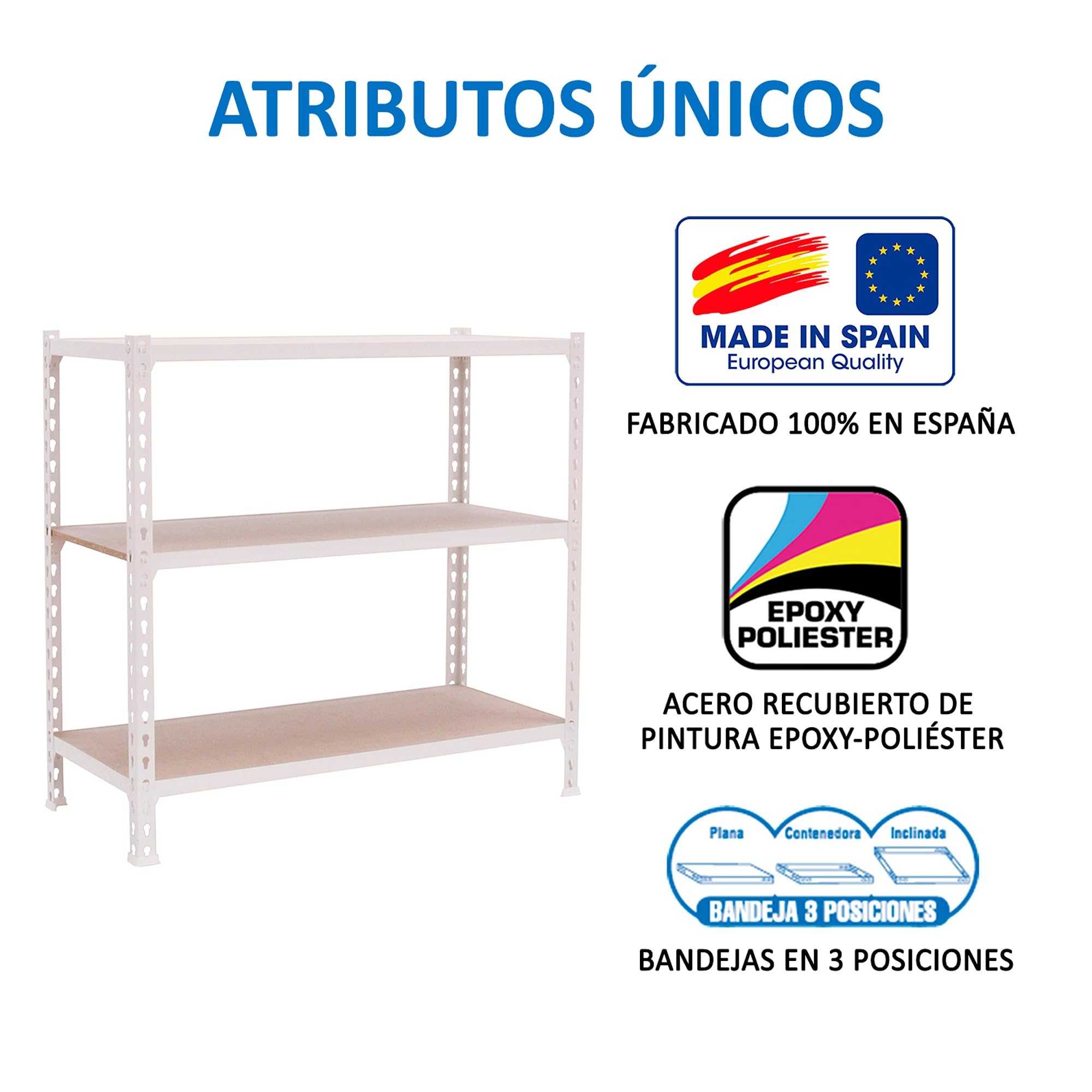 SimonRack Estanterias Metalicas, 900x1000x500 mm, 3 Baldas de Madera, 150 kg de Punto Flexión, Estanterias Almacenaje, Blanco/Madera - Maderclick