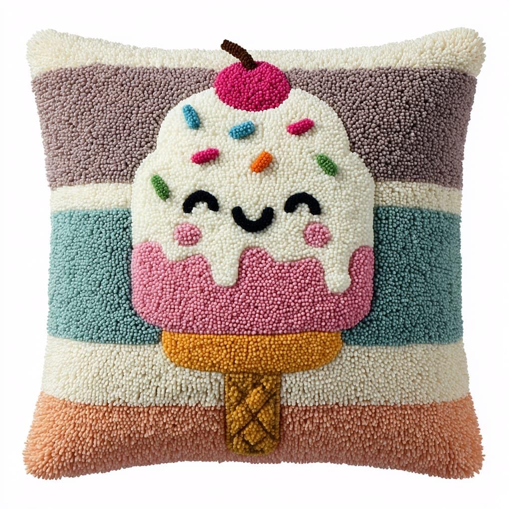 WallustrioaW Latch Hook Kits Pillow,Cartoon Ice Cream