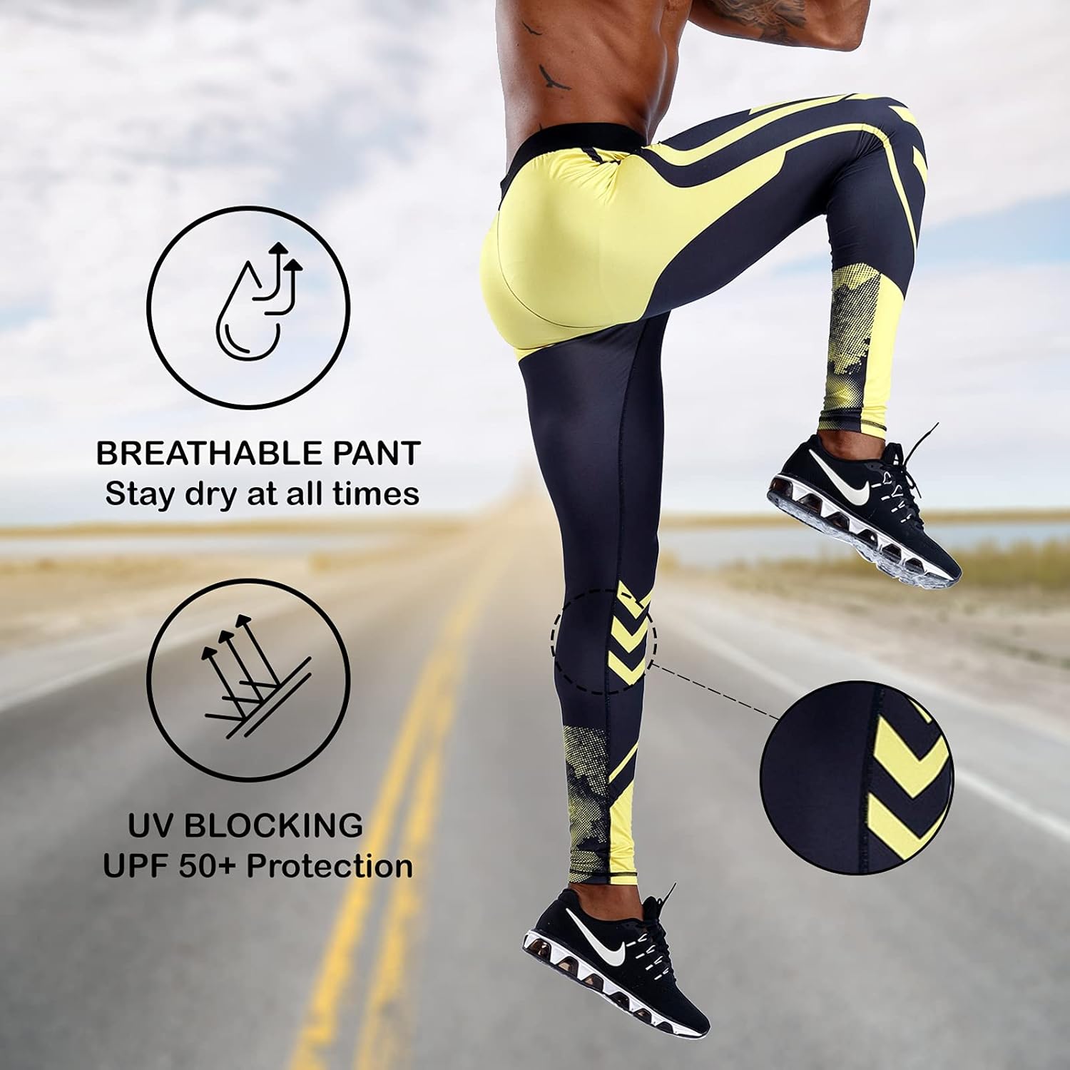 OEBLD Compression Pants Men UV Blocking Running Tights 1 or 2 Pack Gym Yoga Leggings for Athletic Workout - Image 4