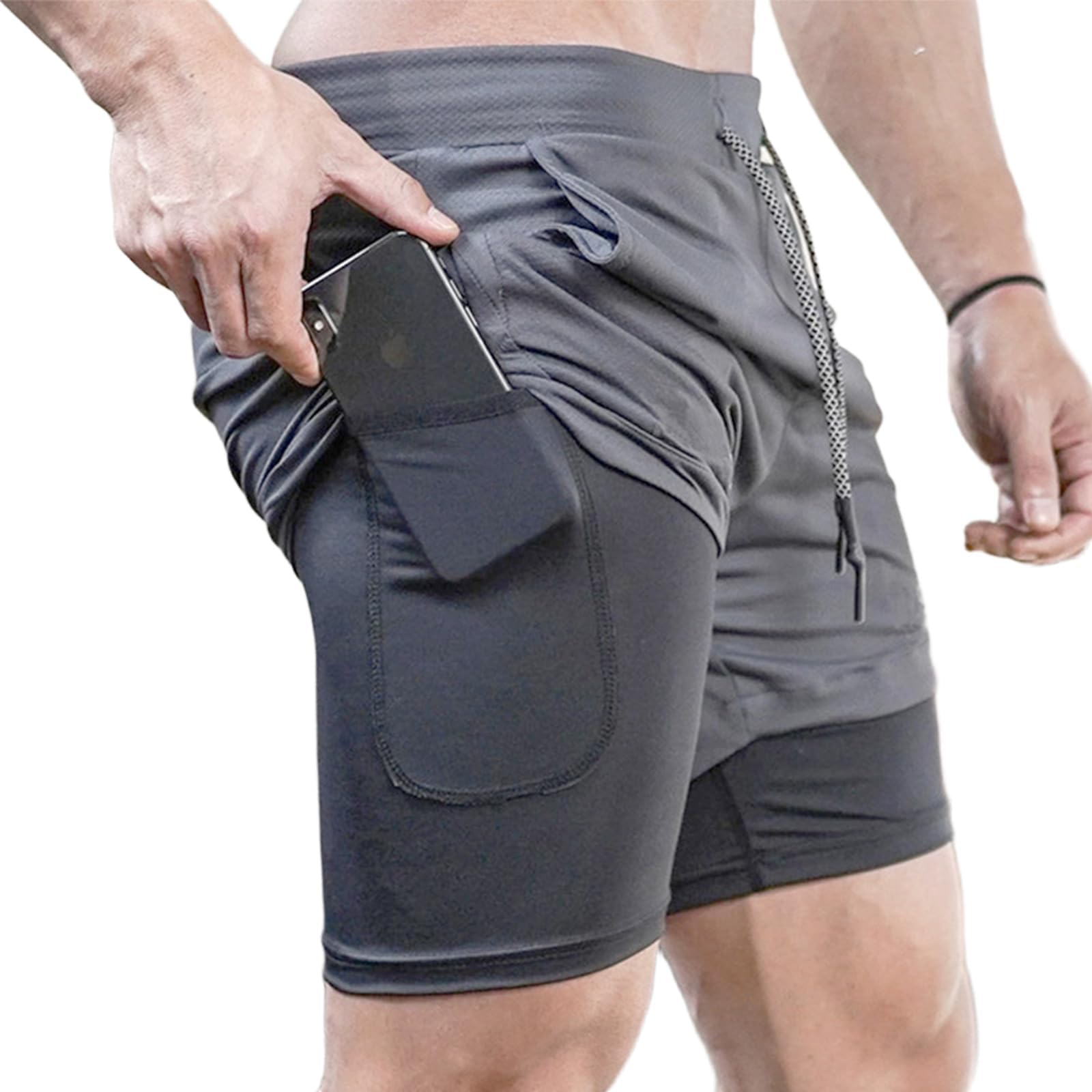 Gym Shorts for Men, Men's Activewear Running Shorts,Drawstring Gym Shorts Men, 2 Layer Loose Athletic Shorts with 4 Pockets