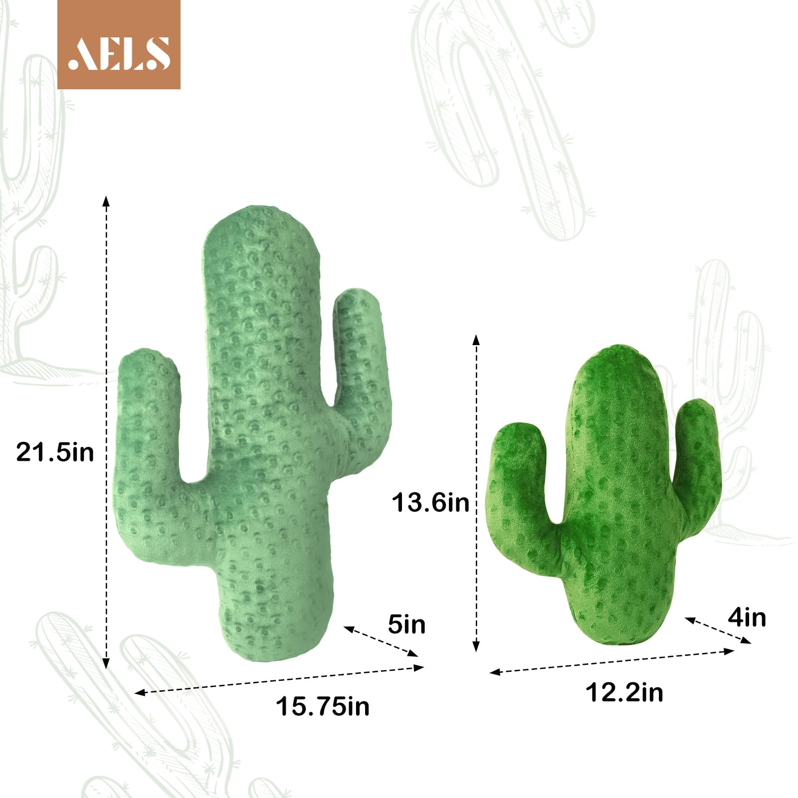 AELS Set di 2 cuscini decorativi a forma di cactus, 55,9 cm e 35,6 cm, in peluche, con cactus, 3D, per ufficio, per pisolino, grazioso cuscino per camera da letto, cameretta dei bambini, verde salvia