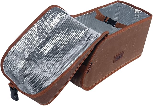TOURBON Canvas Bicycle Pannier Bike Rear Rack Insulated Trunk Cooler Warmer Bag Food Delivery Case Takeaway Bag,Brown,14.76 x 7.28 x 8.07 inches