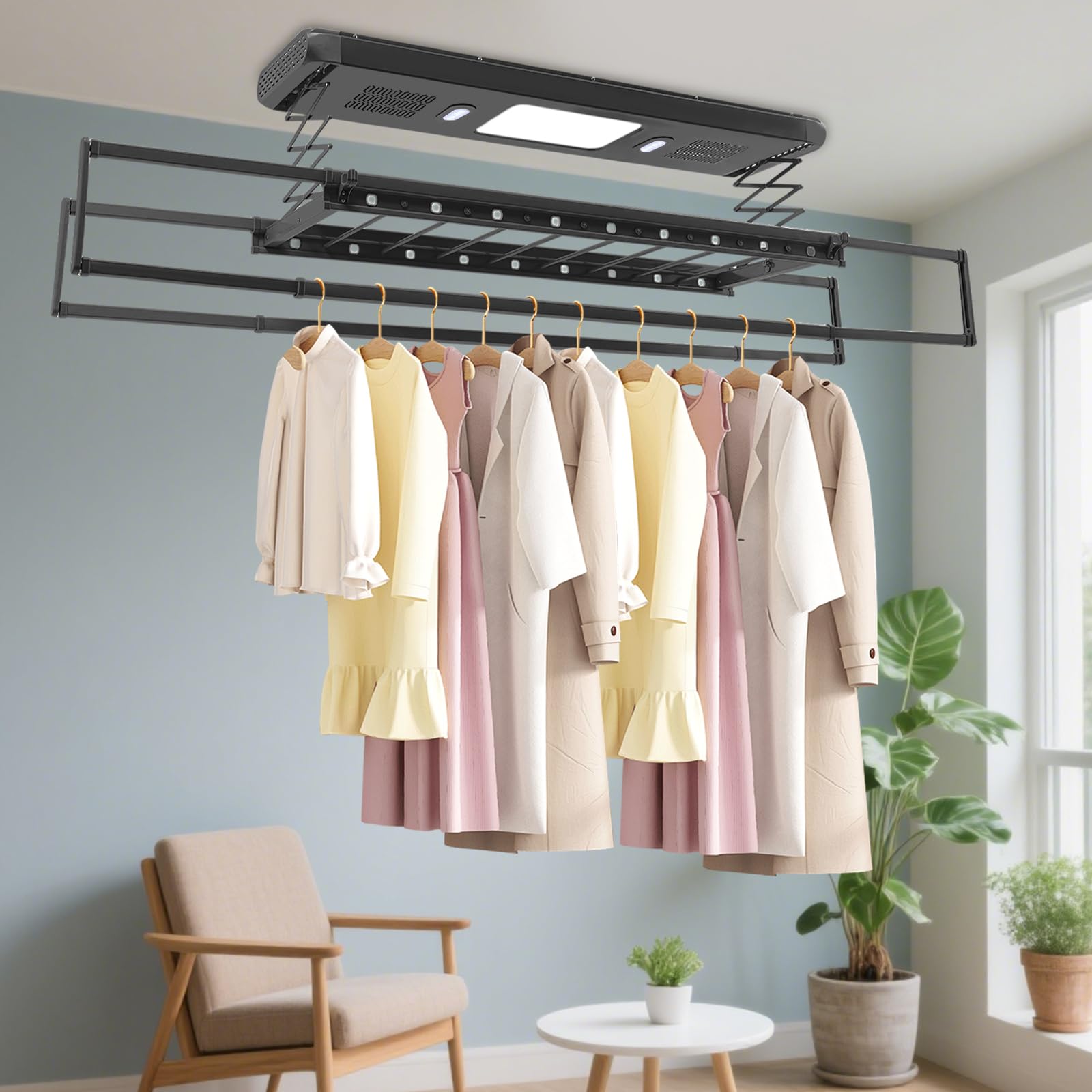 Secadora Eléctrica Extensible con Mando a Distancia con Iluminación LED para Casa Balcones Baño