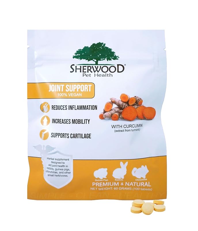 Suplemento para articulações de coelhos e pequenos herbívoros Sherwood Pet Health com glucosamina vegana – 100 comprimidos, 50 g
