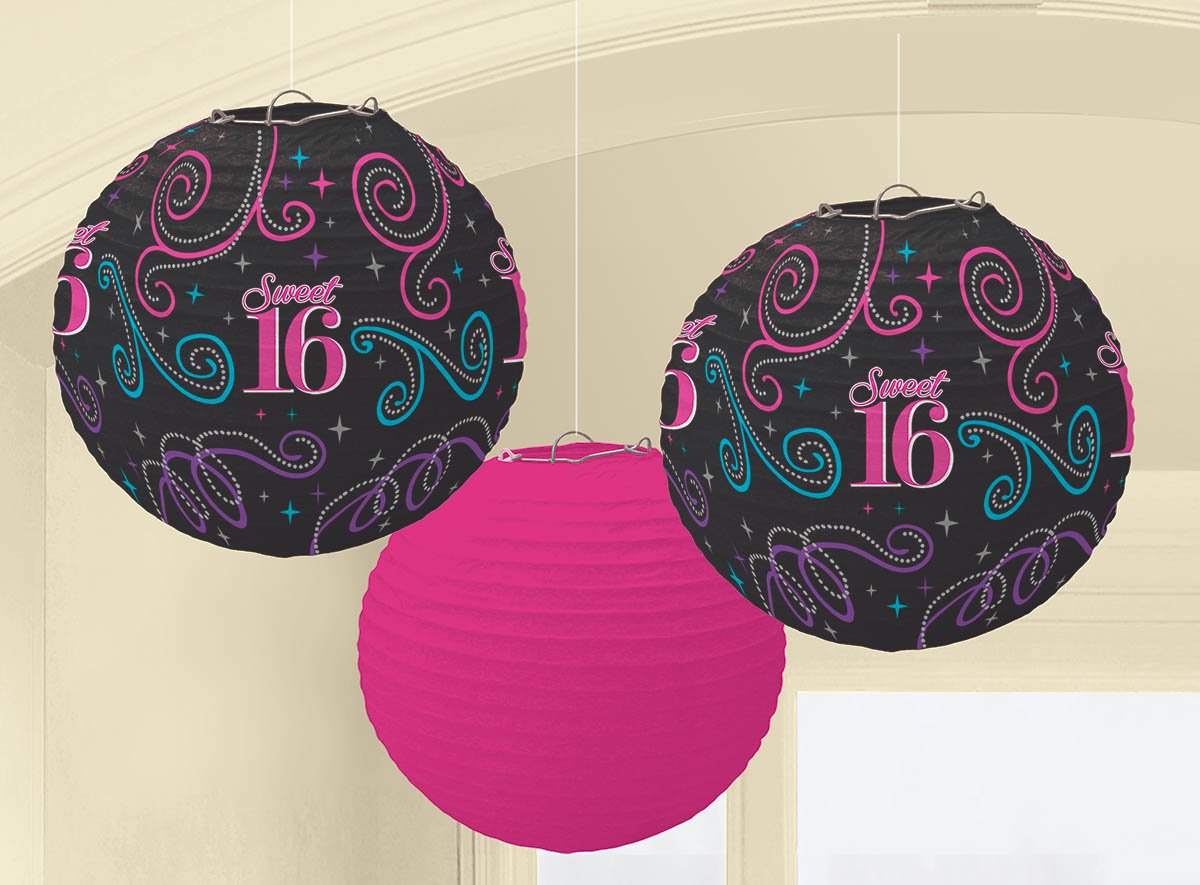 Lanternes en papier Amscan Sweet 16 pour illuminer un buffet d'anniversaire