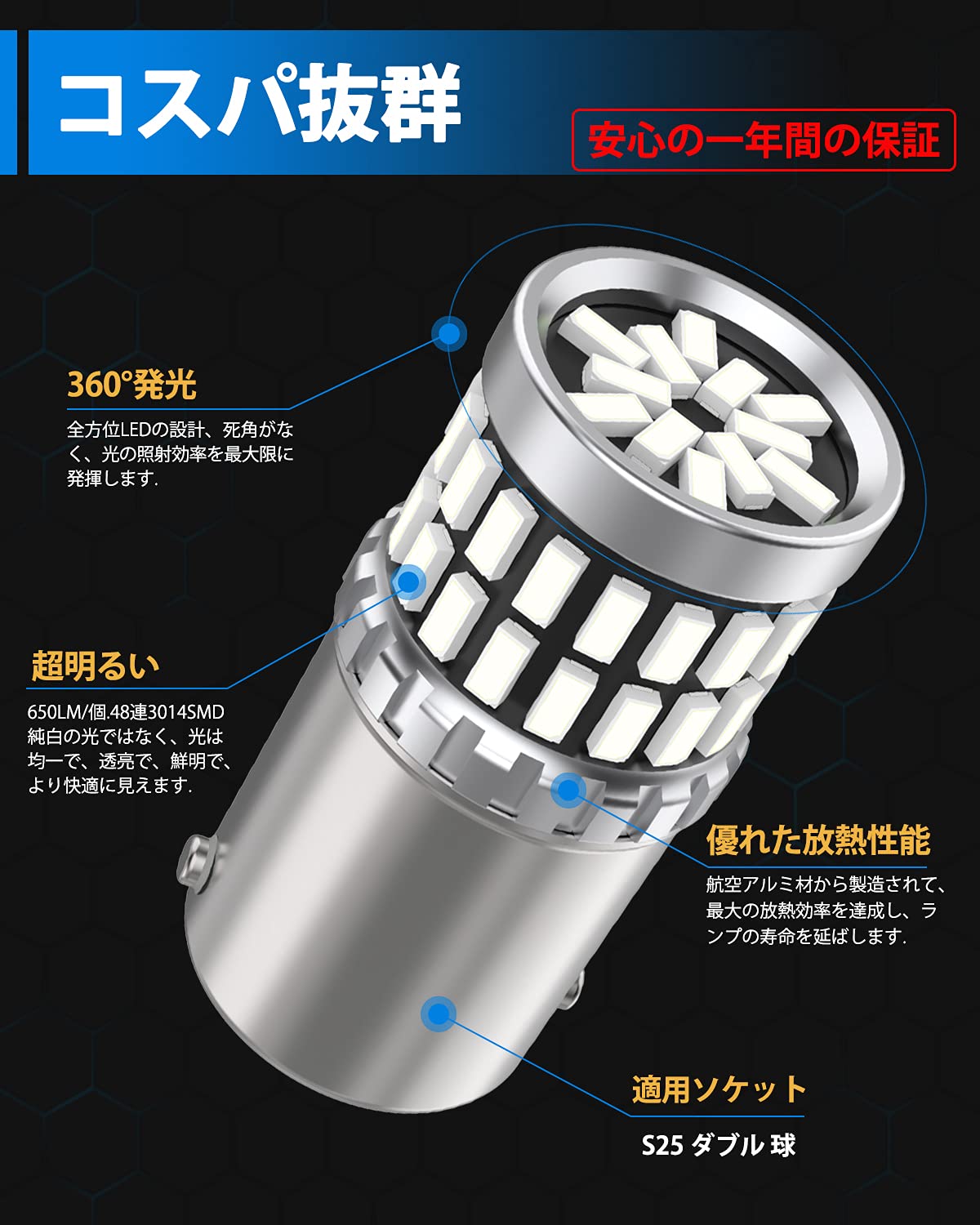 Amazon.co.jp: 12V-24V車用 S25 LEDダブル球 レッド テールランプ