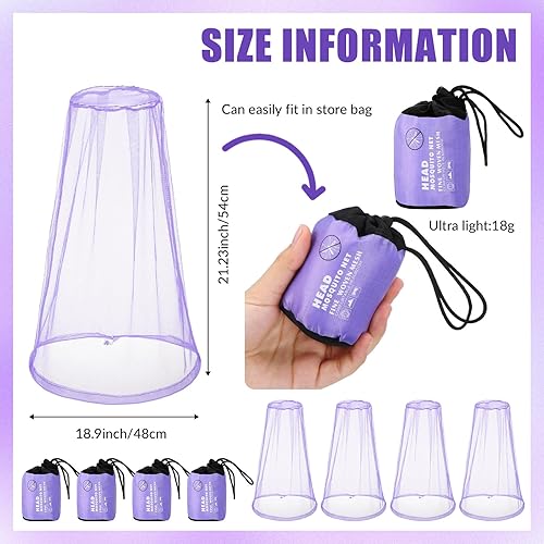 Miniatura 33 de HESTYA 4 Pack Mosquito Bug Net Mesh for Head Mosquito Net Face Fly Netting Hood from Insect Bugs Gnats for Outdoor