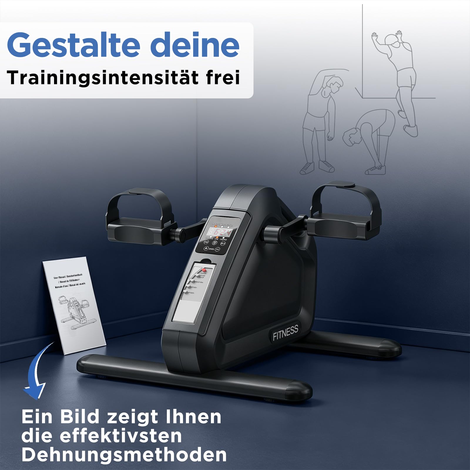 Elektrischer Pedaltrainer, Mini Heimtrainer mit Fernbedienung & LCD, Leiser Arm /Beintrainer mit Anti-Rutsch-Matte, Gelenkschonendes Fitnessgerät für Büro, Zuhause & Reha für Senioren