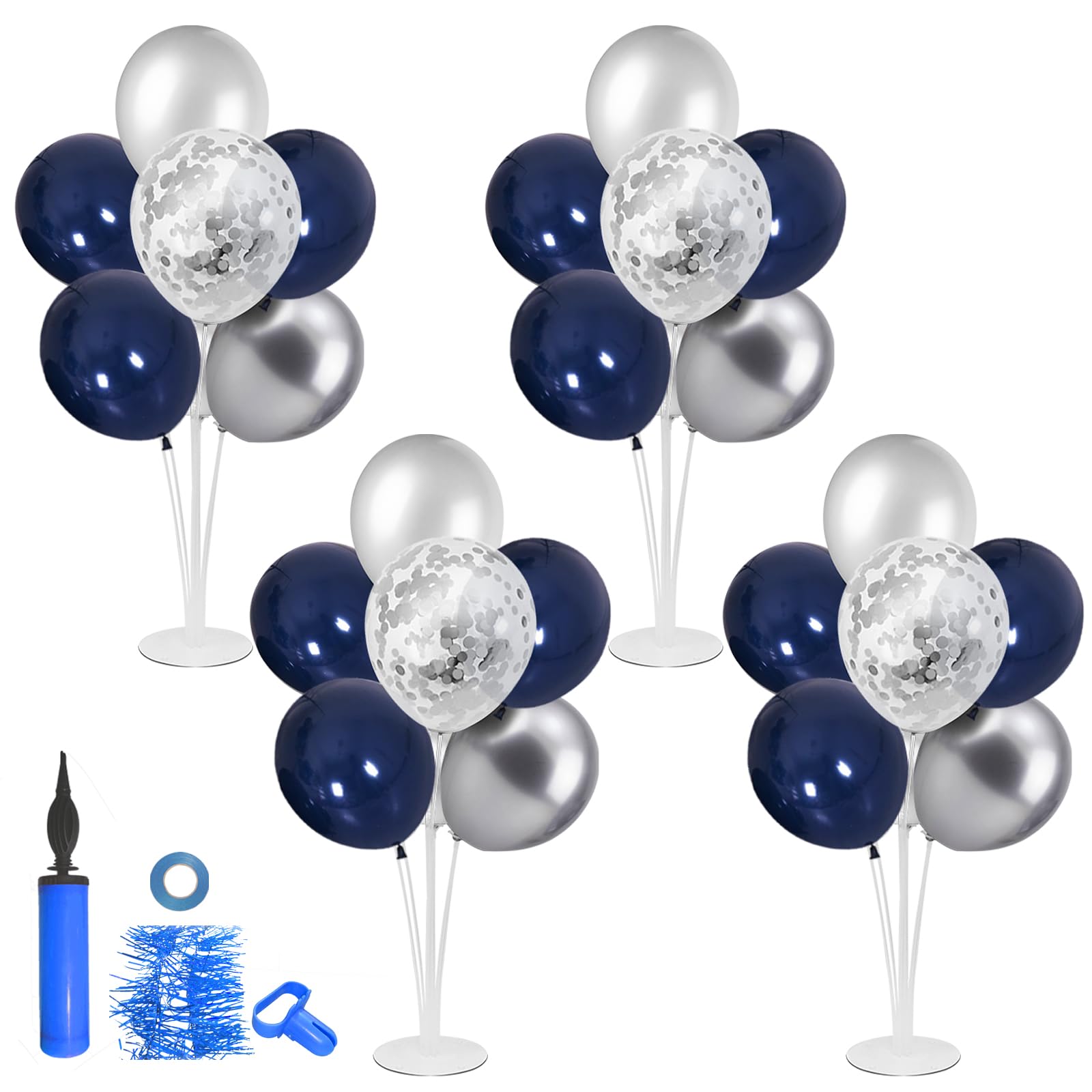 ZJDHPTY 4 Set Navy Blue Silver Balloon Stand Table Centerpieces Party Decor