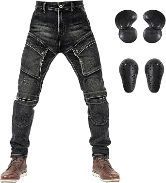 LOMENG Motorcycle Riding Jeans Motorbike Motocross Pants Protective Trousers Safety CE Knee Hip Removable Armored for Men