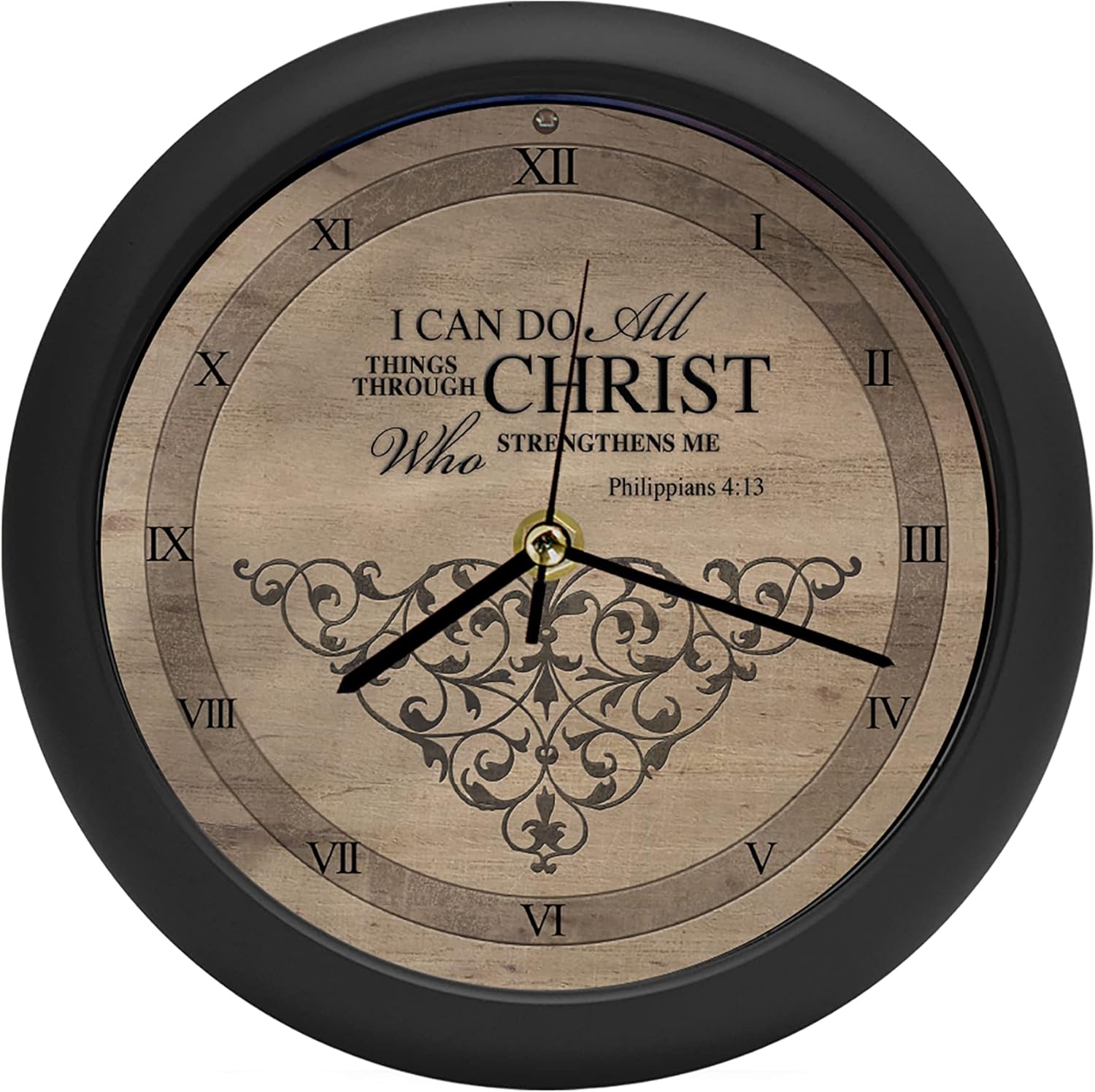Mark Feldstein & Associates I Can Do All Things Inspirational Natural Brown 8 inch Three Hymn Sound Clock