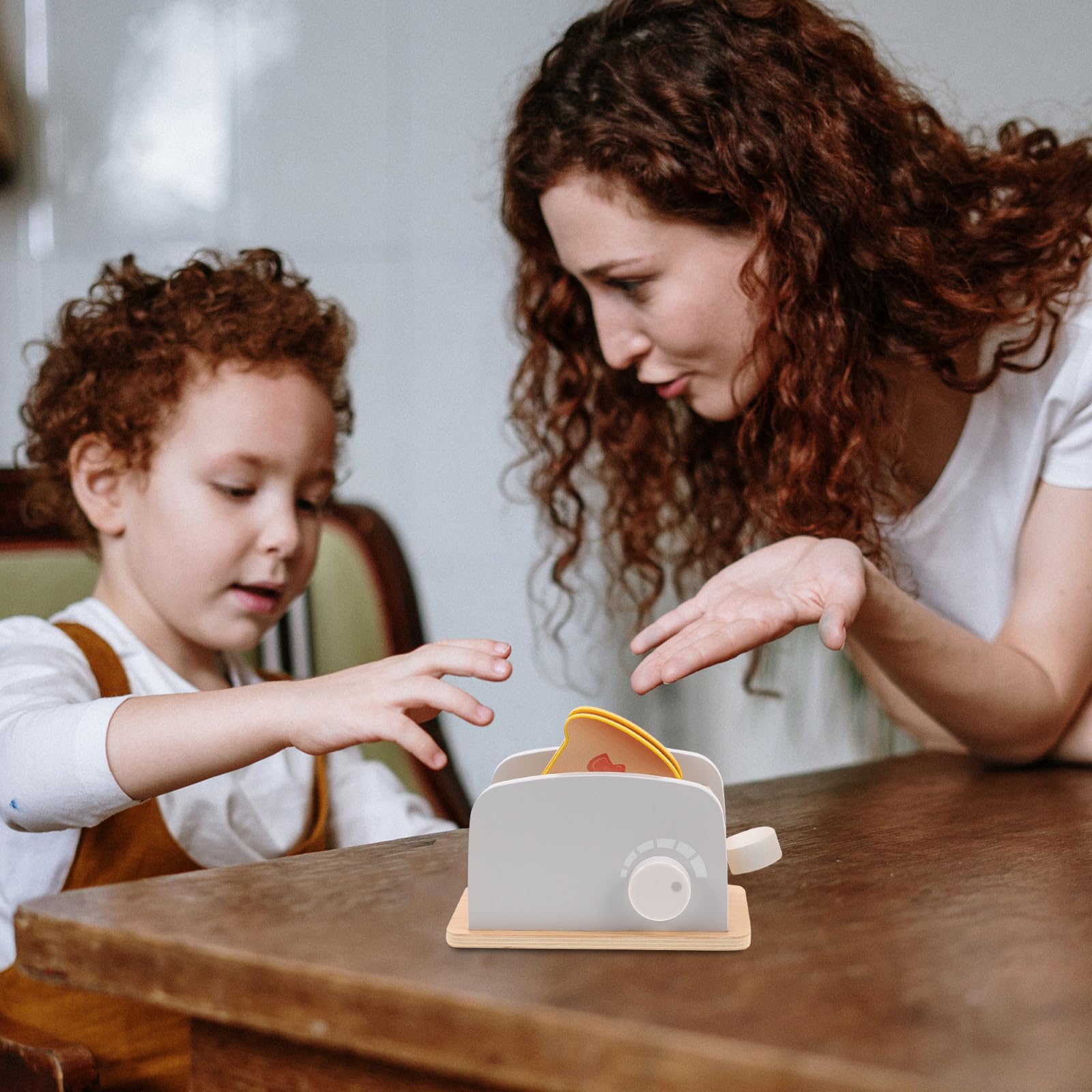 Gatuida 1 set di tostapane in legno per il gioco di ruolo, set da taglio per alimenti, mini macchina per il pane, per cucina per casa delle bambole, giocattoli di ruolo fantasiosi per bambini,