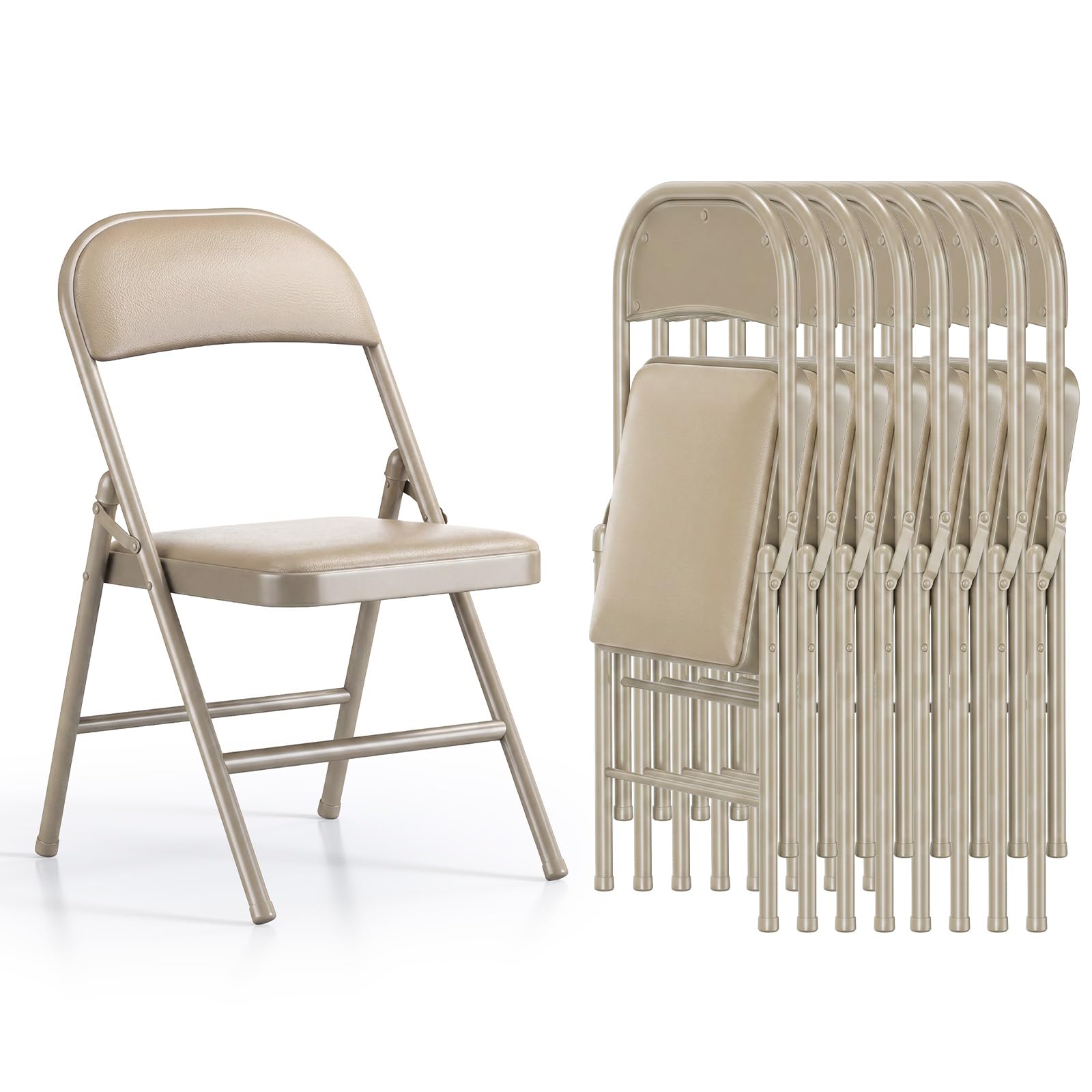 Klappstuhl 8er Set, Klappstuhl Gepolstert bis 158KG Tragfähigkeit, Klappstühle mit Starker Stahlrahmen für Zuhause und Büro, Camping, Innen- und Außenveranstaltungen, Khaki