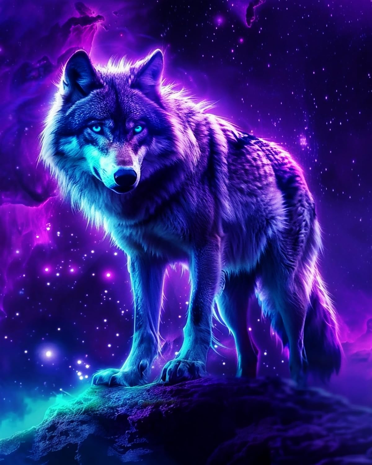 Liubaishi Purple, Blue, Black Paint By Numbers For Adults, Nebula Lone Wolf, 40X50 Cm Acrylic Canvas Kit