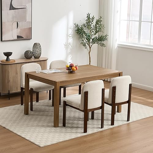 Miniatura 7 de Juego de 2 sillas de comedor de madera estilo granja, modernas sillas tapizadas de tela para cocina y comedor, cómodas sillas de lectura lateral con