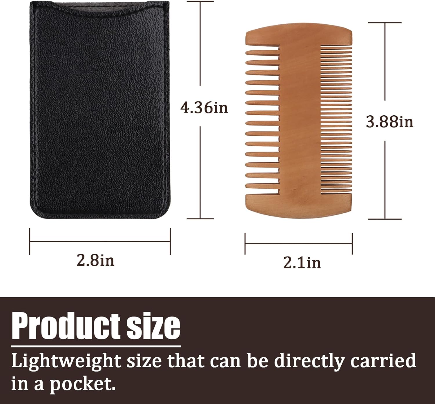 Pearwood Beard b, Wooden Beard b for Men with Leather Case,