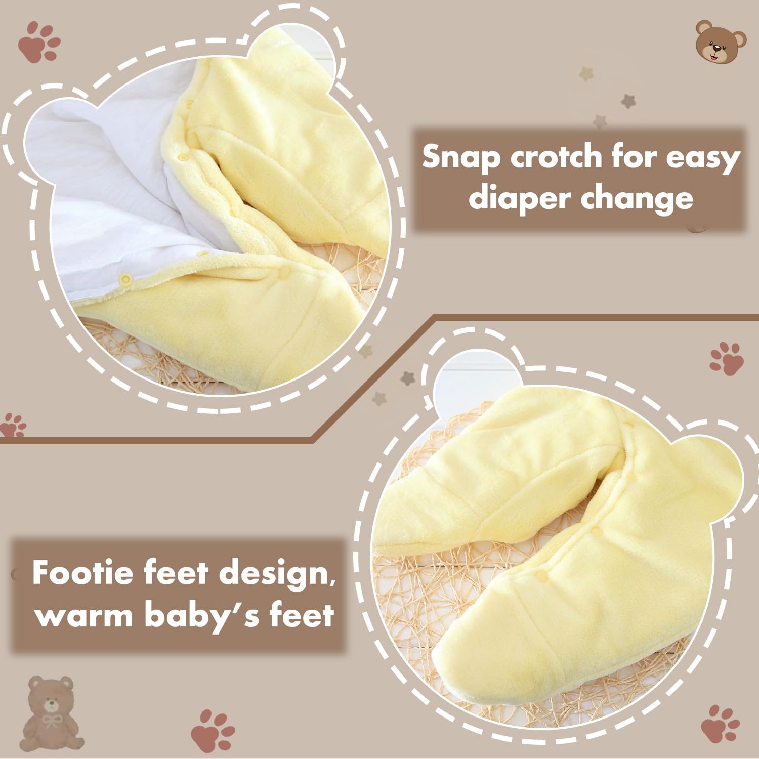 Fairy Baby Newborn Baby Snowsuit Bear Outfit Footie Romper Winter Thick Fleece Jumpsuit Infant Coat for Girls Boys 0-12M - Image 4