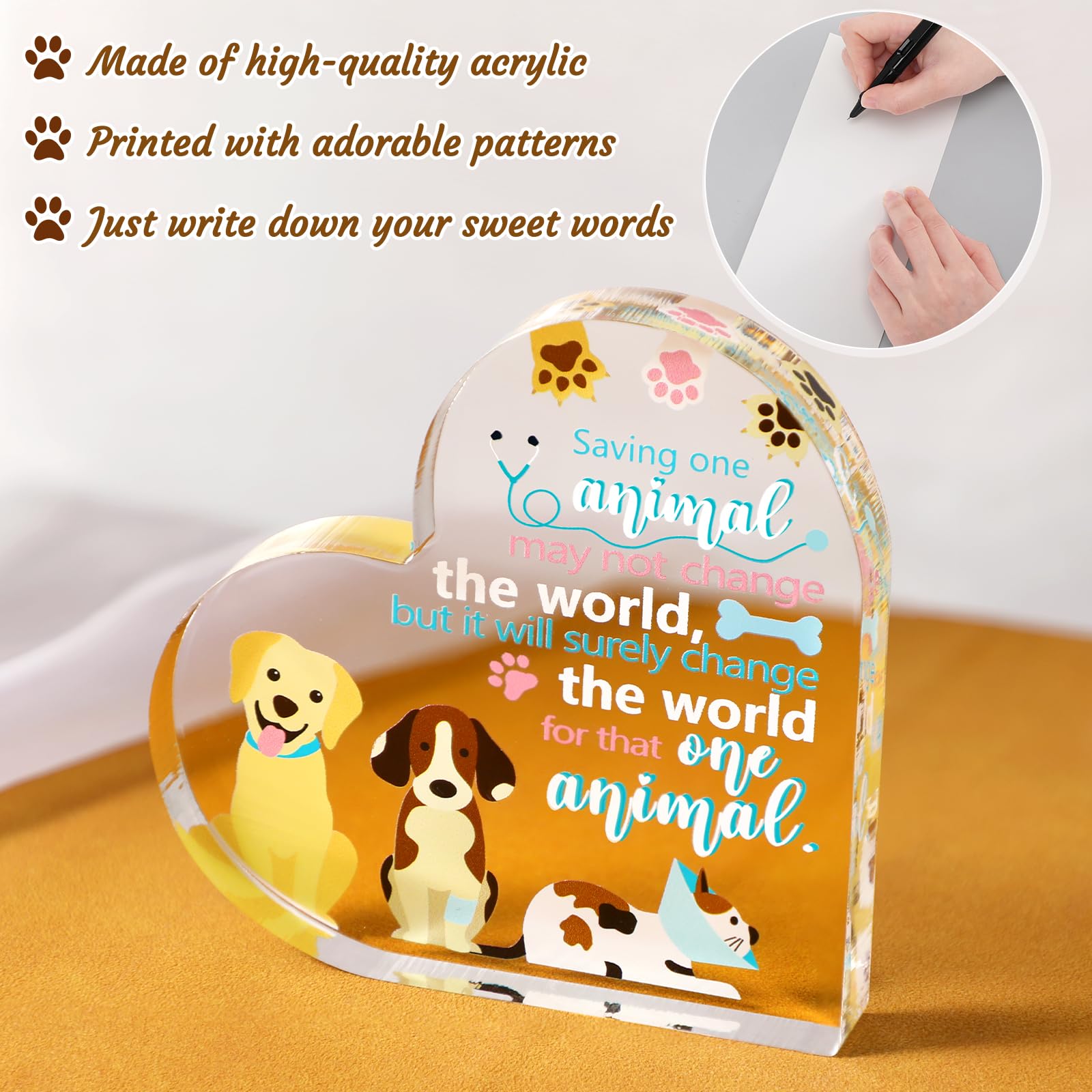 Veterinarian Gift Vet Paperweight with Gift Box and Card Vet Gift Acrylic Paper Weight for Veterinary Day Vet Tech Week Vet Tech Gift Idea Table Decoration Centerpiece Christmas Gift for Dog Cat Lover