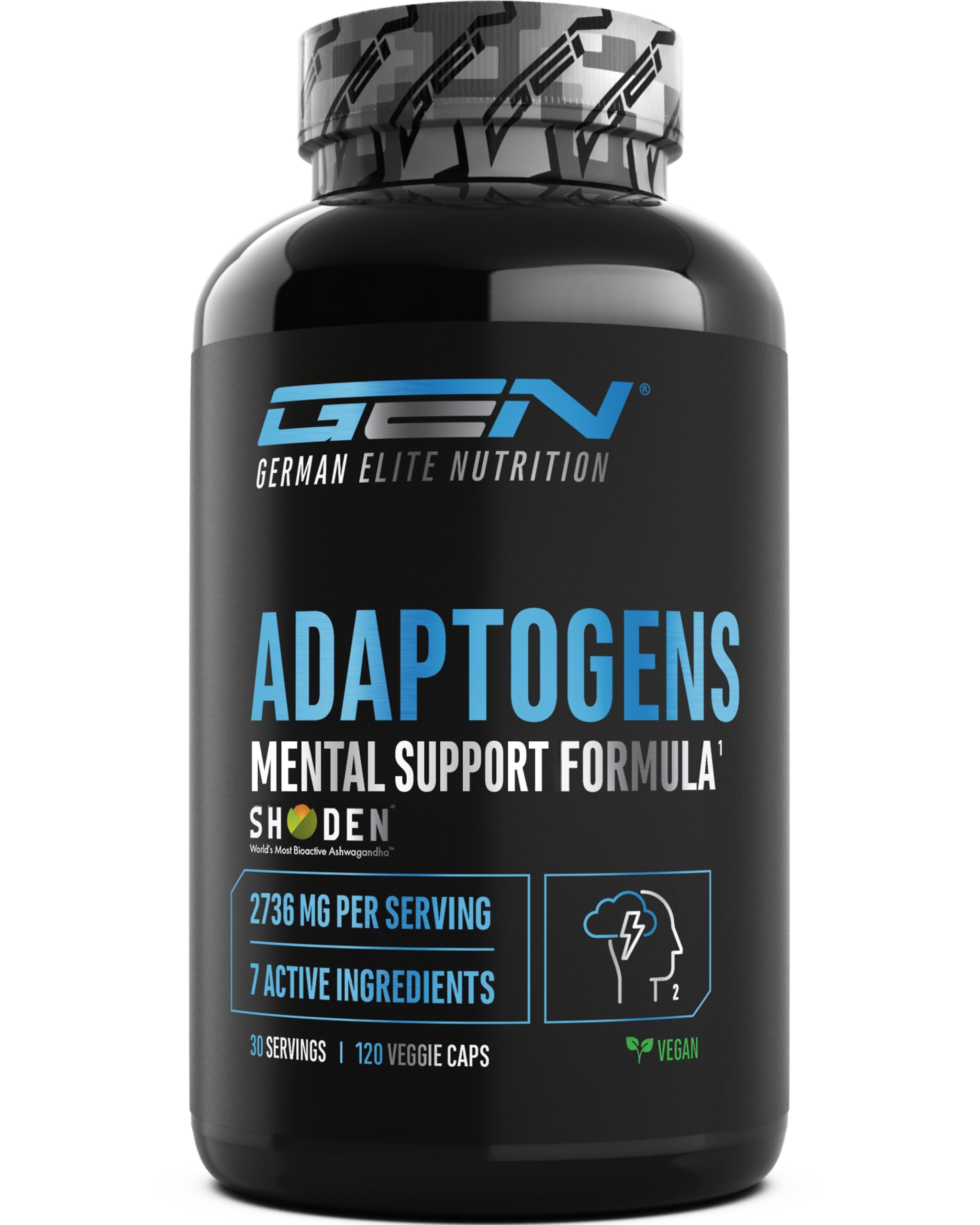 Adaptogene Komplex - Antistress & Relax Support mit Shoden® Ashwagandha, Reishi, Ginseng, Passionsblumen, Rosenwurz Extrakt - Magnesium - Vegan - 120 Kapseln