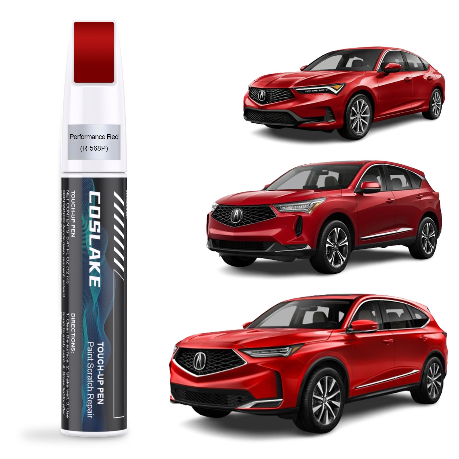 COSLAKE Car Touch Up Paint(Performance Red(R-568P)) for Acura, Car Paint Scratch Repair Kit, Quick & Easy Solution to Repair, Scratch Remover Pen with