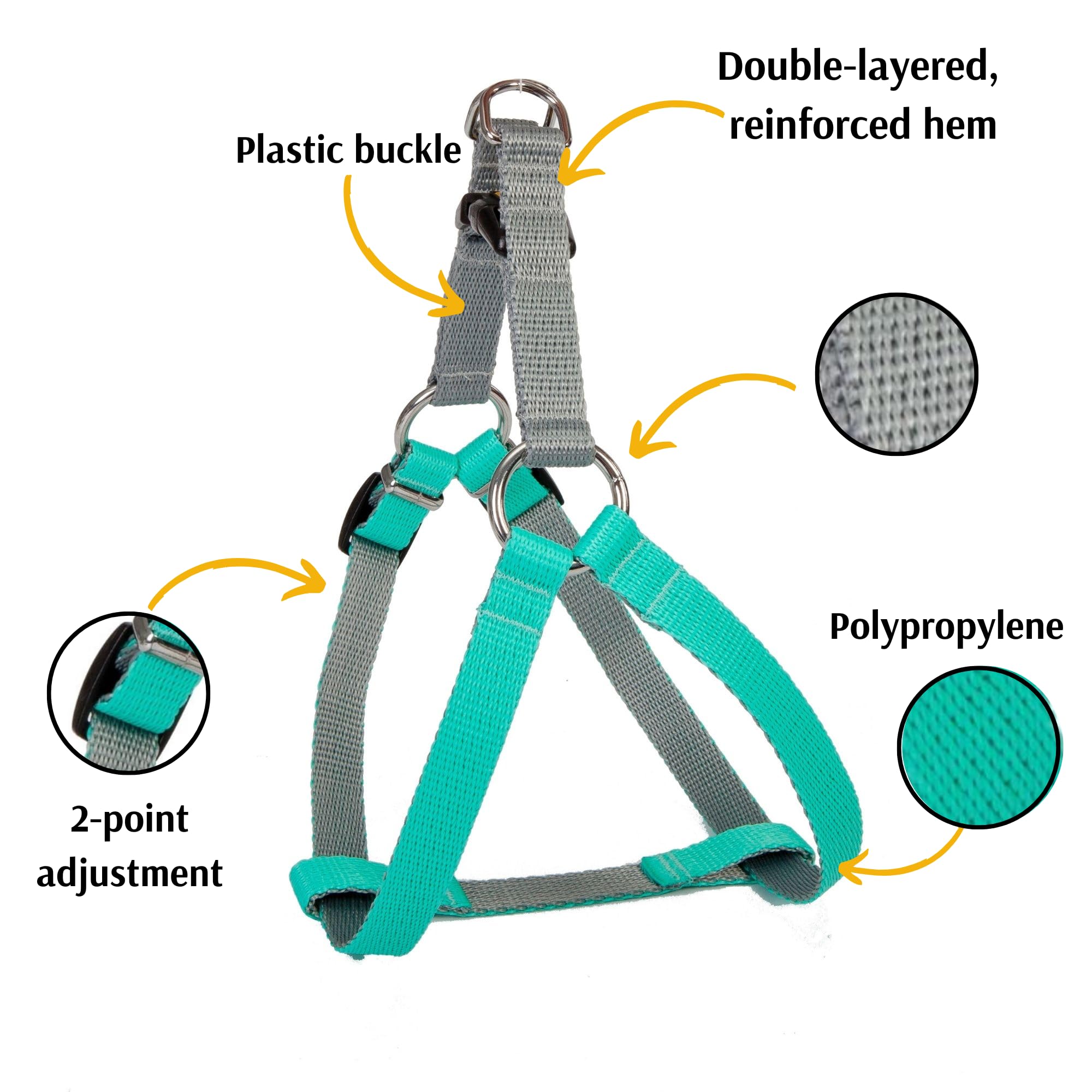 Dingo Dog Harness with Plastic Buckle Easy Wearing, Handmade of Material Mint, Silver Contrast 94669, 40 - Image 2