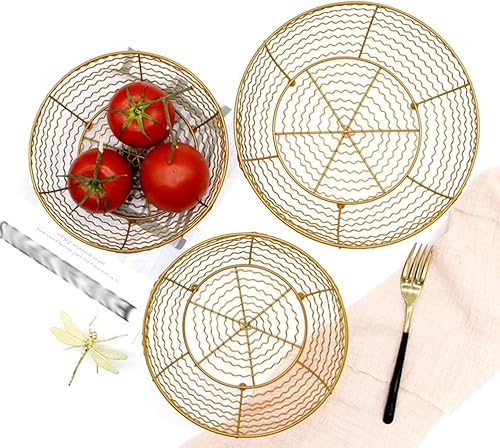 Miniatura 6 de Zerodeko Cesta de frutas de hierro soporte para cuenco de verduras cesta de almacenamiento para lavado de platos bandeja decorativa para pan