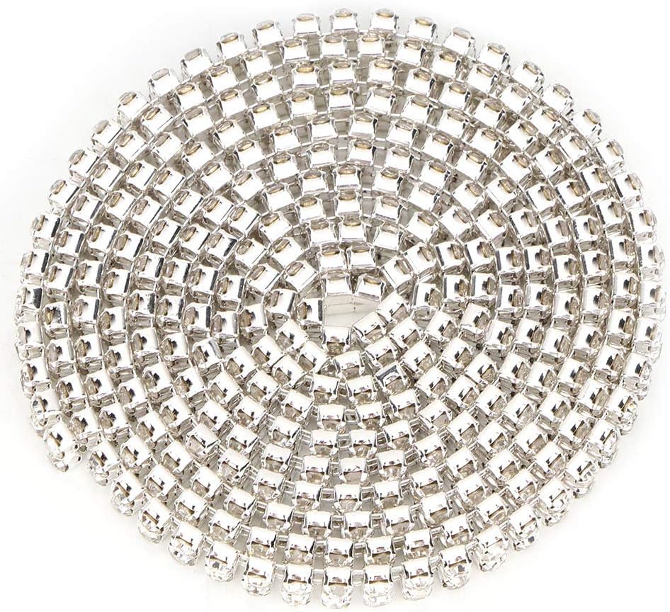 Crystal Roll Ribbon, Crystal Ribbon Rhinestones Ribbon 3mm Rhinestones Chain Trim 1m DIY Wrap Roll Crystal Ribbon Decoration Crafts Accessory (Double Row White 1 Meter)