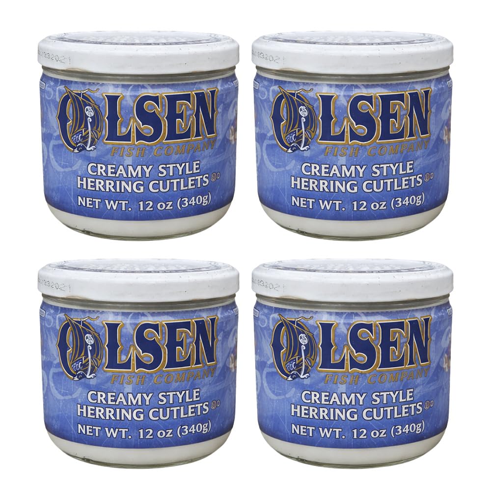 Olsen’s Herring in Cream Sauce – 12 oz Jars (4‑Pack) – Real Sour Cream, Grade A North Atlantic Herring, Ready-to-Eat