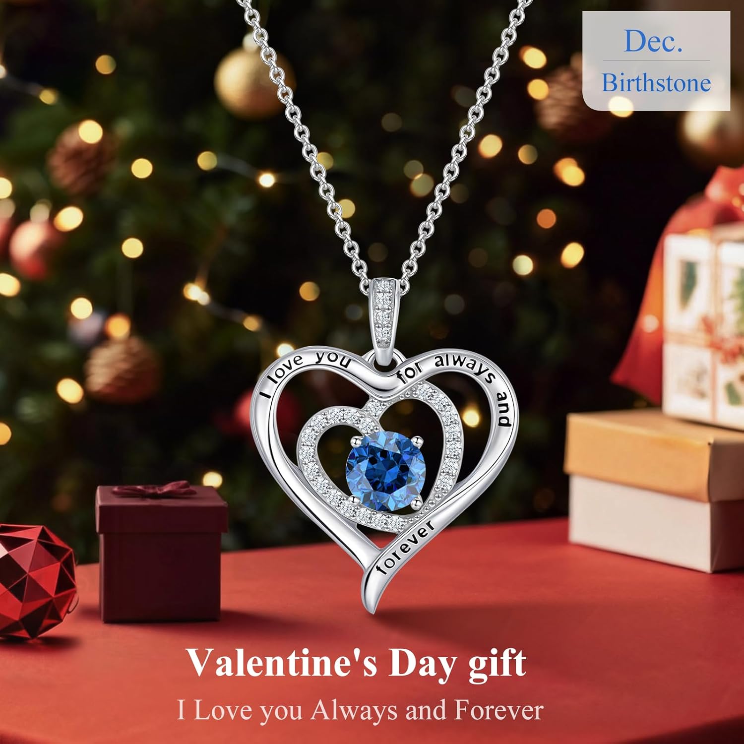 S925 Sterling Silver Necklace for Women, Valentines Day Gifts for Her, Love Heart Birthstone Necklaces for Women, Wife Jewelry, Mom Birthday Valentines Mothers Day Gifts, Girlfriend Necklaces, Daughter Heart Jewel, Anniversary for Her - Image 3