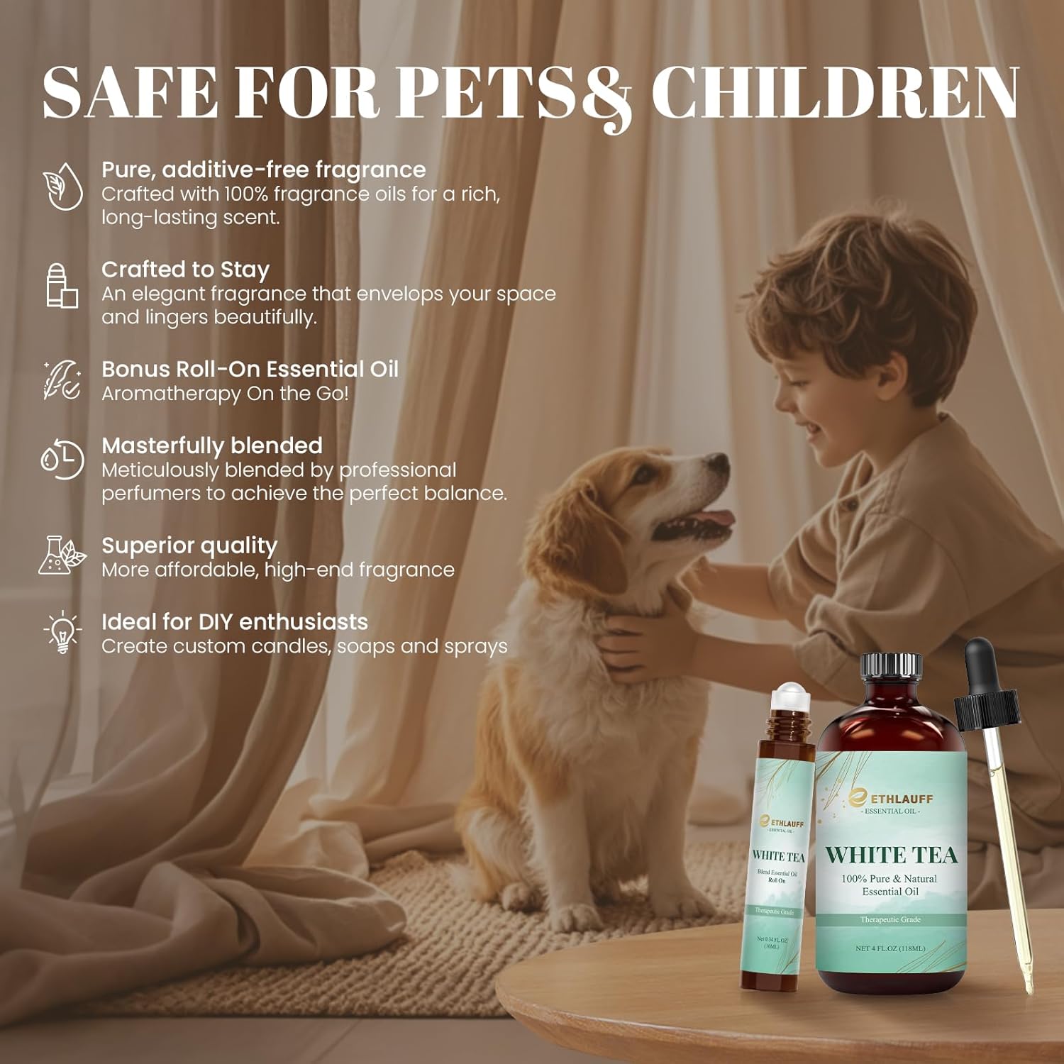 White Tea Diffuser Oil - White Tea Essential Oils for Diffuser Refill & Air Freshener Room Spray, Long-Lasting, Natural Home Fragrance and Scent for Diffusers(4 fl.oz Bottle + 0.34 fl.oz Roll-On) - Image 9