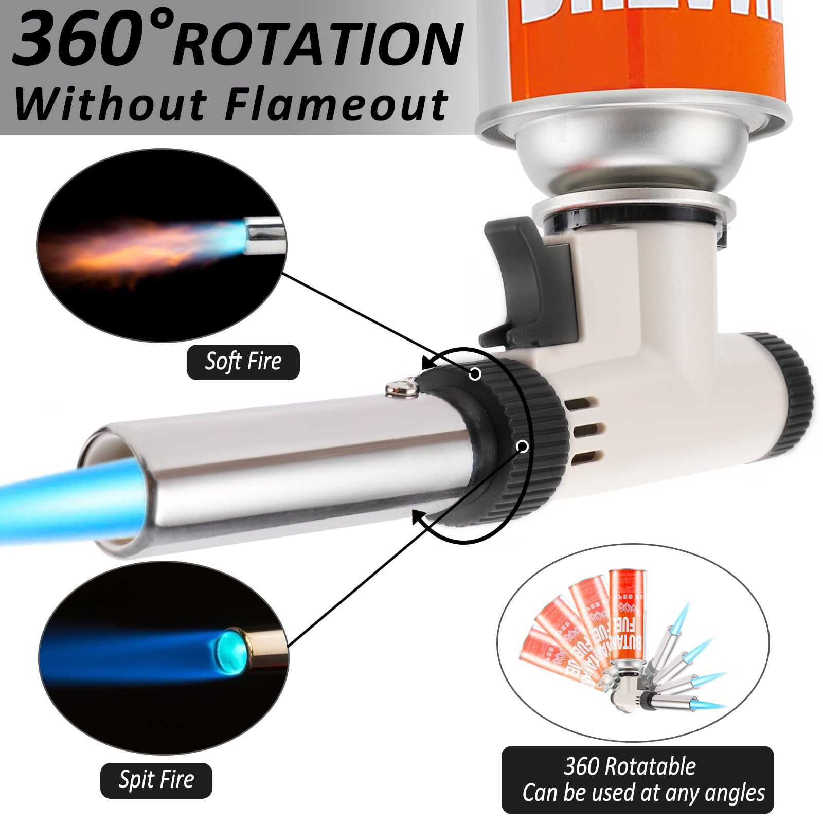CORKAS Butane Torch Head, Professional Kitchen Cooking Torch with Adjustable Flame, Culinary & Grilling Blow Torch Lighter for Desserts, Creme Brulee, Soldering, BBQ and Baking (Fuel Not Included)