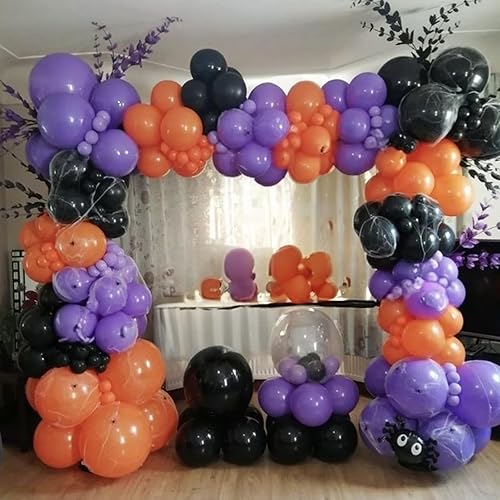 Miniatura 7 de Kit de arco de globos de color negro, morado, naranja, naranja, morado, negro, guirnalda de globos de látex de confeti, globos de helio naranja,