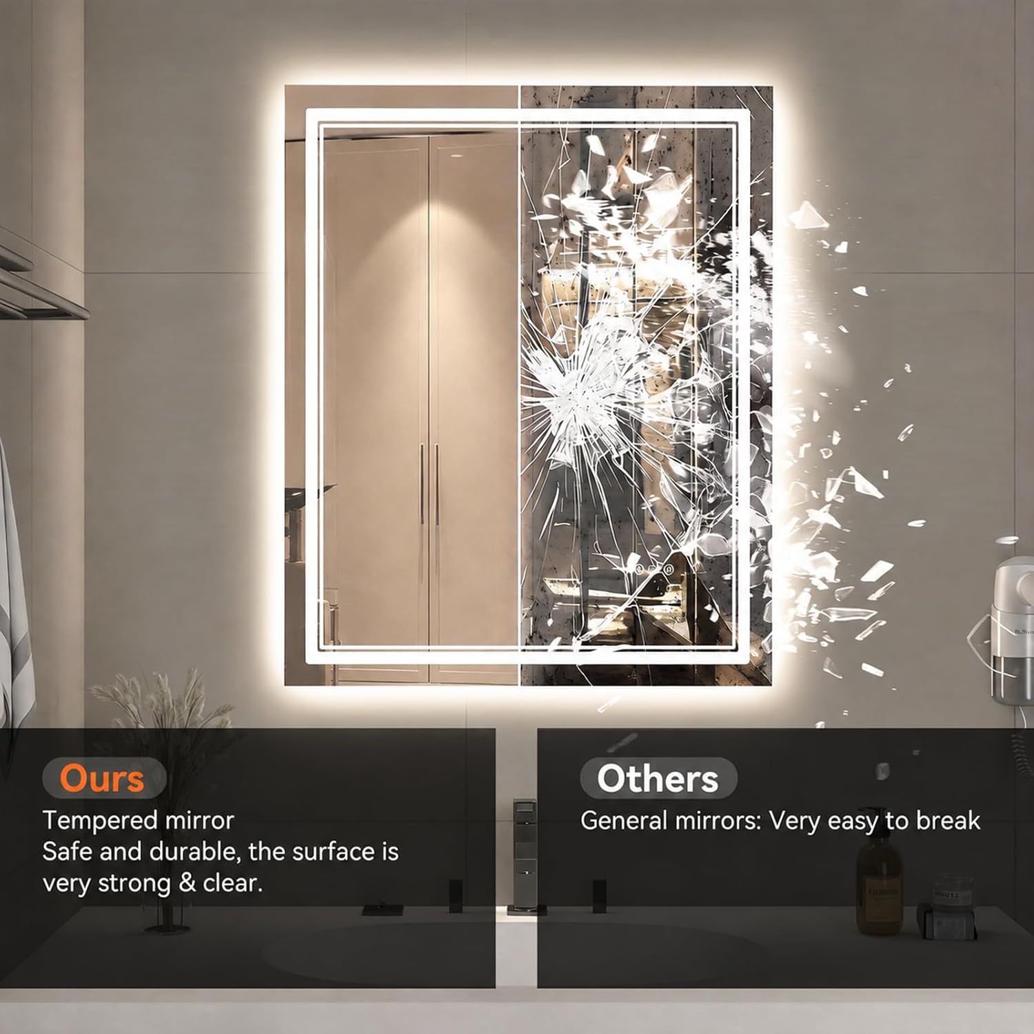 LED Bathroom Vanity Mirror with Lights 28"x36" Anti-Fog Dimmable