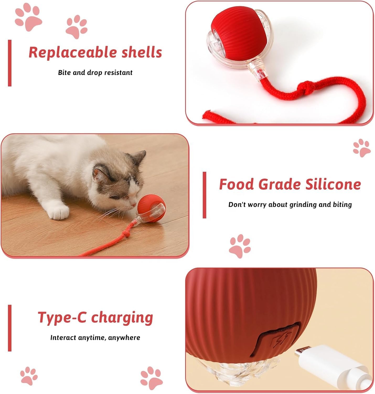 HIK FASHION Interactive Electric Automatic Rolling Moving Rechargeable Self Play Stimulation Toy for Cats and Small Dogs - Smart Pet Chase Ball with Speedy Tail Rope for Indoor Multicolour 3