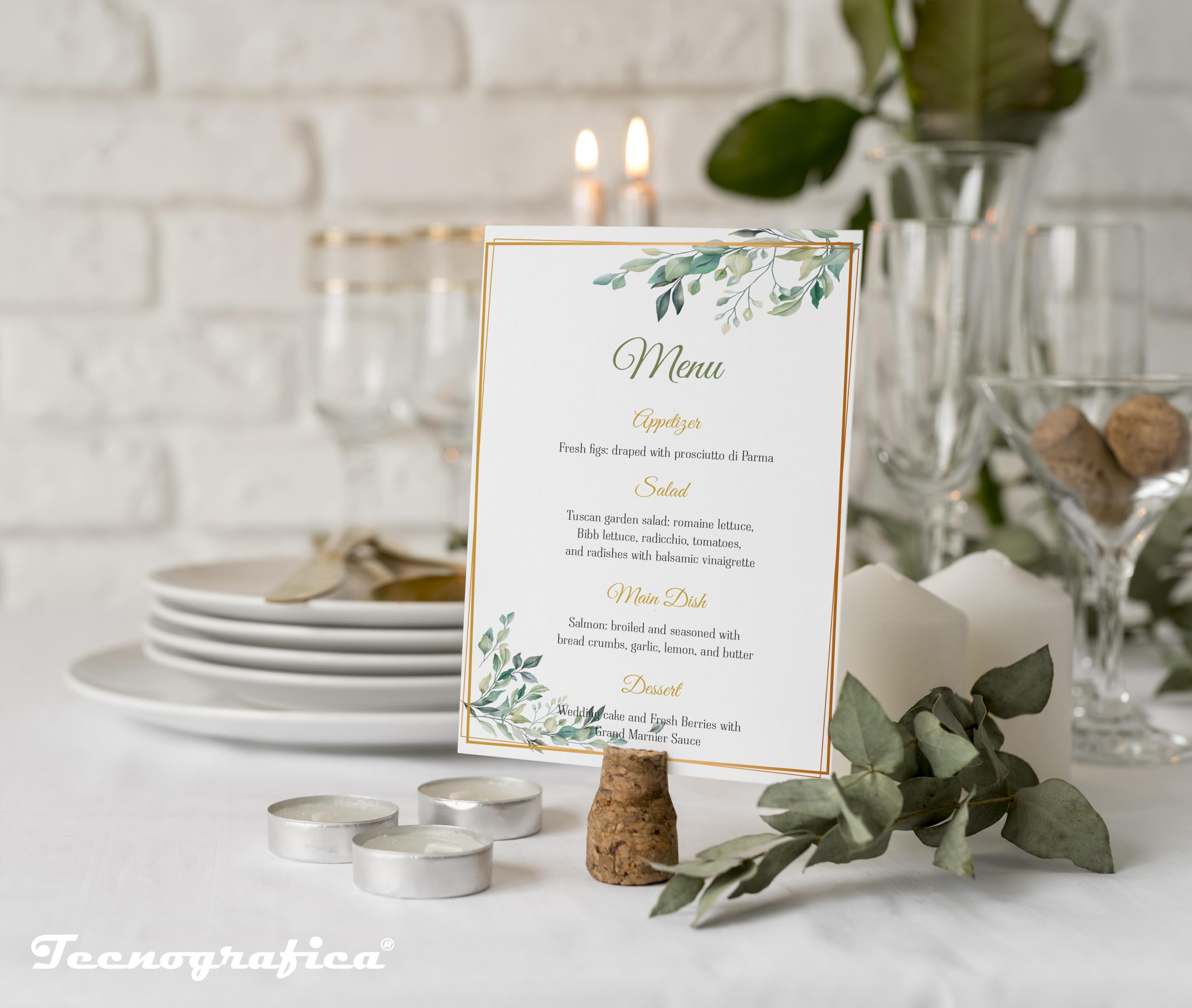 Menu Foglie Verdi per Cerimonia Matrimonio Nozze in Cartoncino A5 (30 Pezzi)
