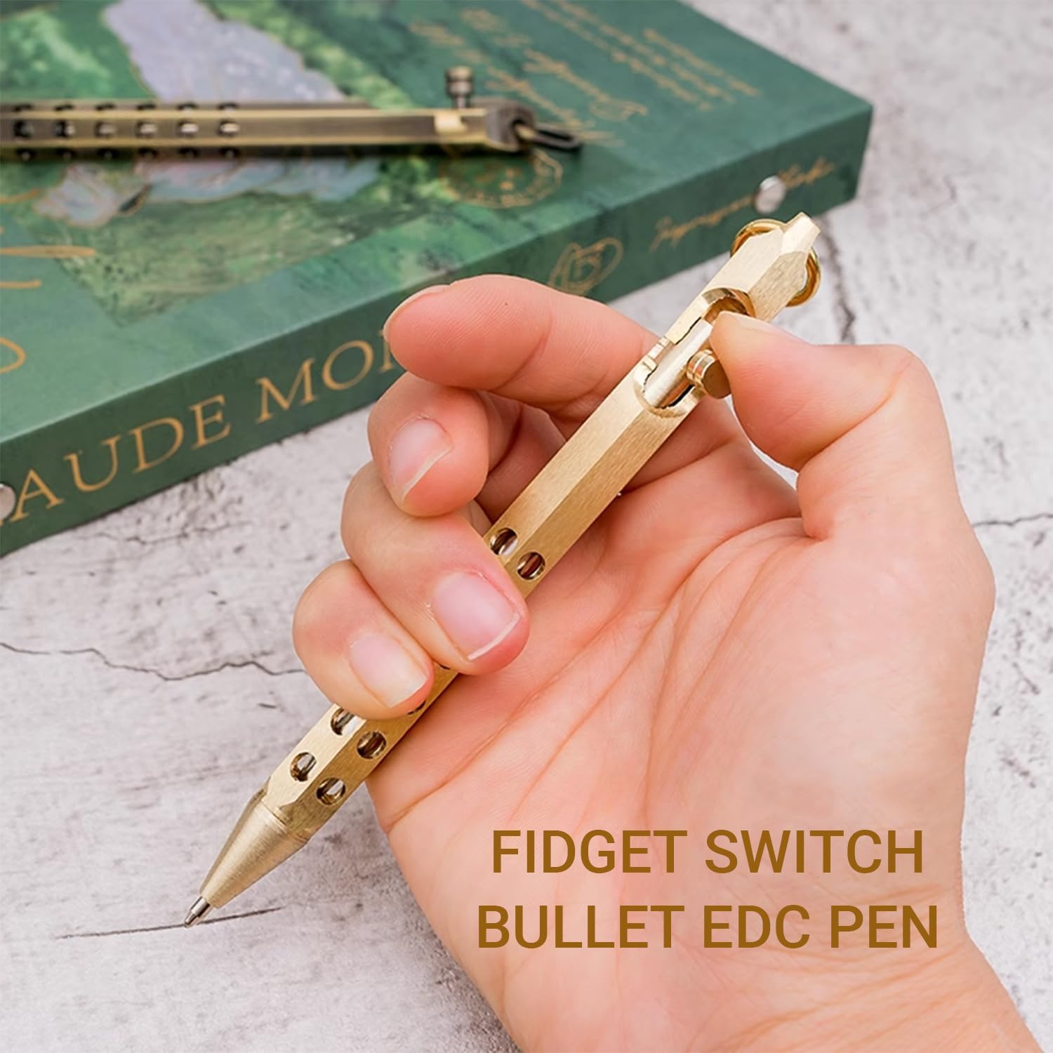 Origin-Joy 3 Pack Bolt Action Pen Set, Six Edge Solid Brass EDC Pocket Tactical Pen With 30 Ballpoint Refills (Natural Brass & Retro Black & Nickel Gray)