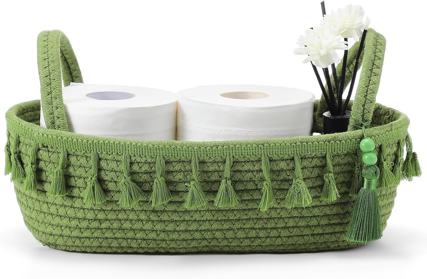 Green Toilet Paper Basket Bathroom Decorative Boho Cotton Rope