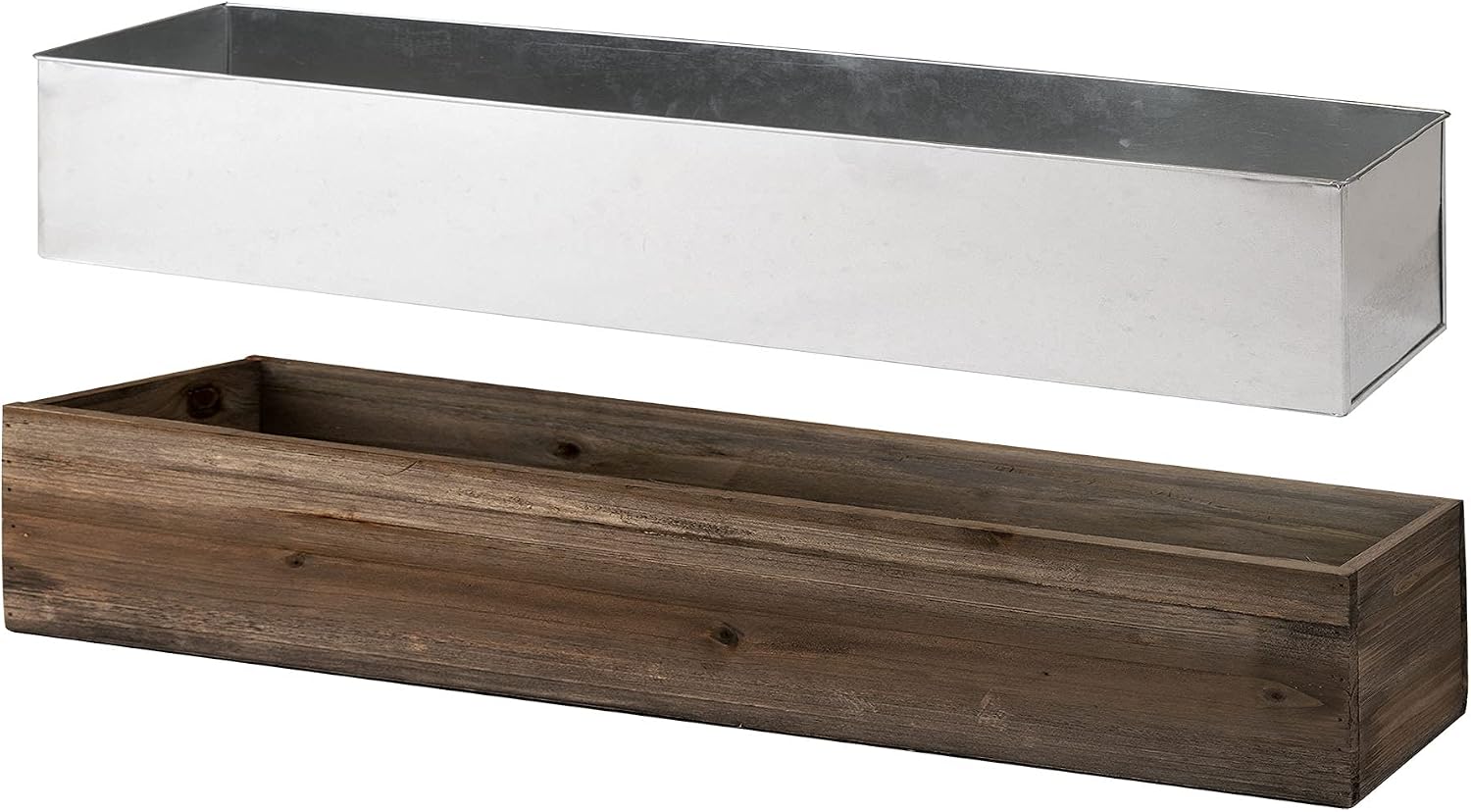 CYS EXCEL Wood Rectangular Planter Box with Removable Zinc Metal Liner (H:6" Open:36"x6") | Multiple Size Choices Wood Rectangular Planter | Indoor Decorative Window Box